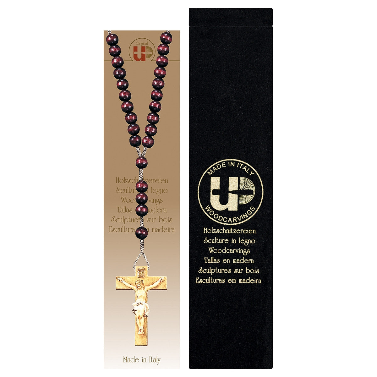 Red Wood Bead Rosary with Velvet Case