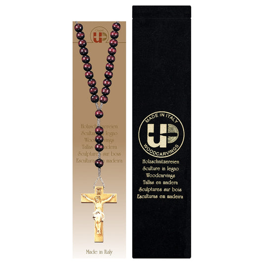 Red Wood Bead Rosary with Velvet Case