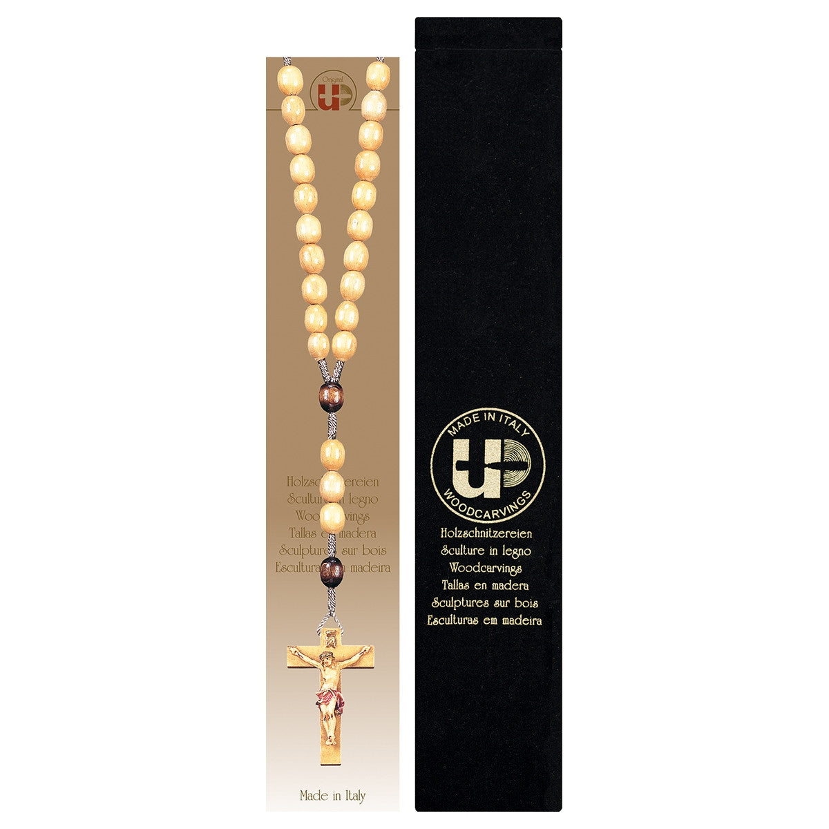 Brown Wood Bead Rosary with Velvet Case