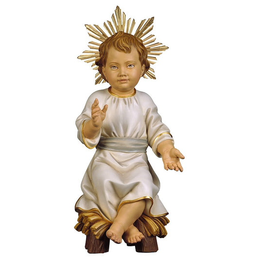 Infant Jesus Sitting on Manger with Halo | Multiple Sizes