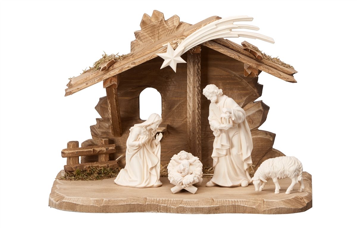 7-Piece Kostner "Tyrol Stable" Nativity Set | Includes Star & Lamb | Multiple Sizes & Finishes