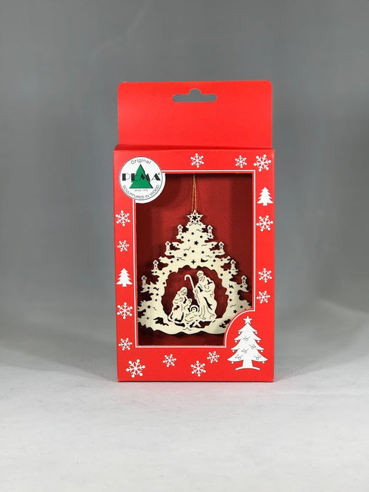 Nativity Christmas Tree with Candles Ornament | Laser Cut Wood