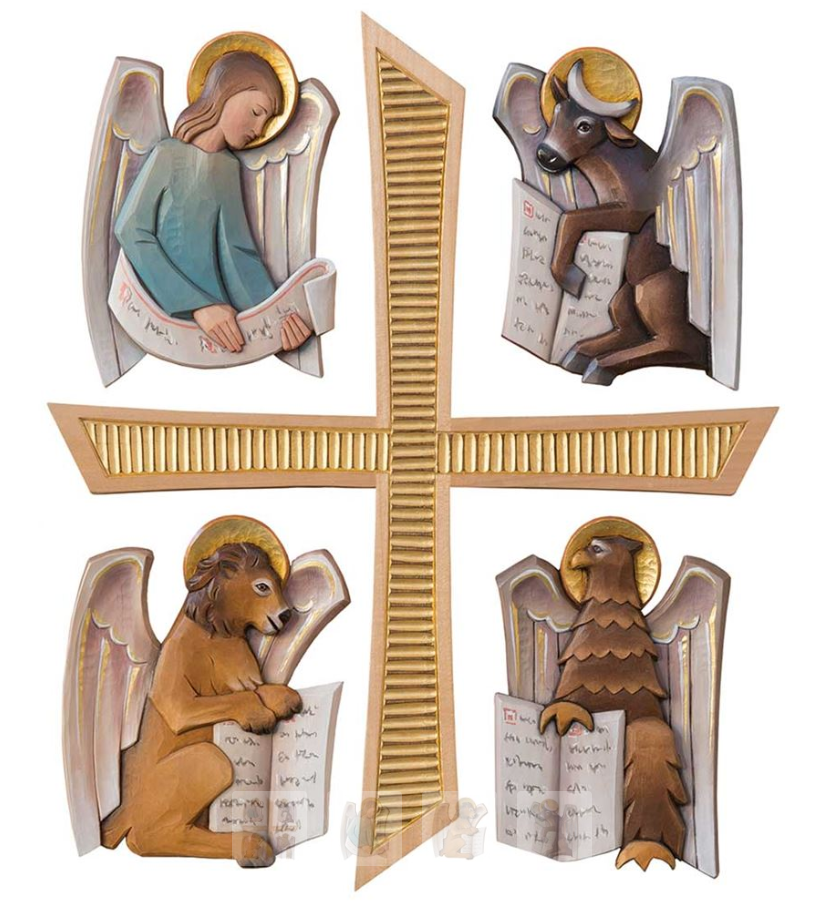 Four Evangelists Symbols | 3/4 Relief Set with Cross | Multiple Finishes Available
