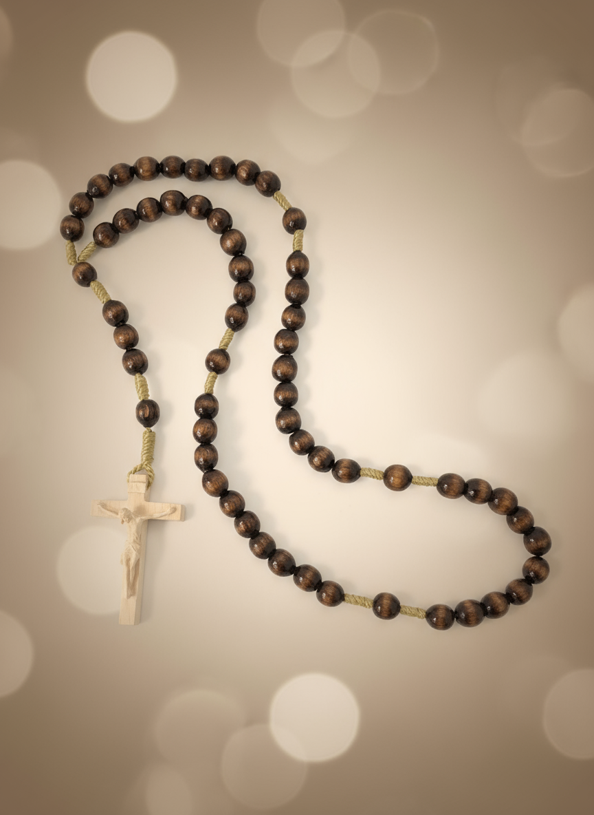 Enhanced Dark Brown Wood Bead Rosary