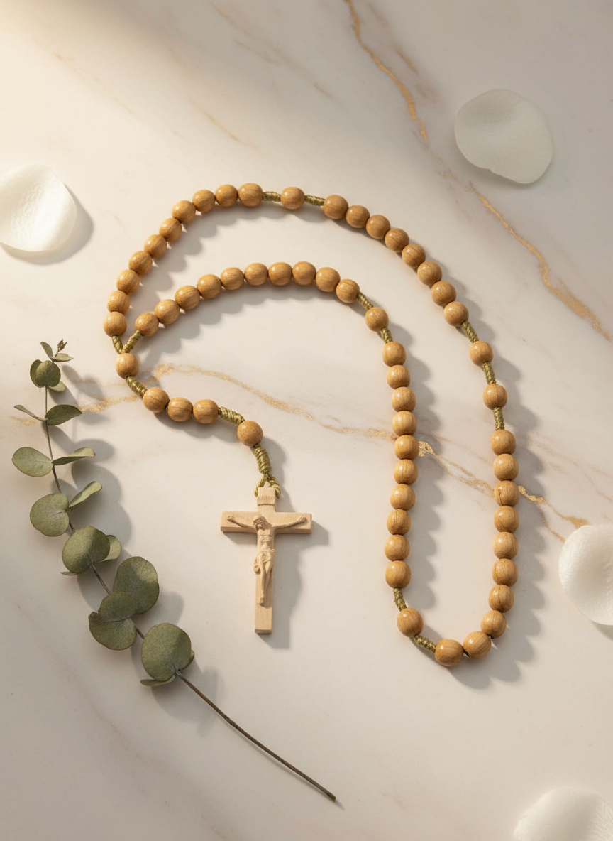 Enhanced Light Brown Wood Bead Rosary