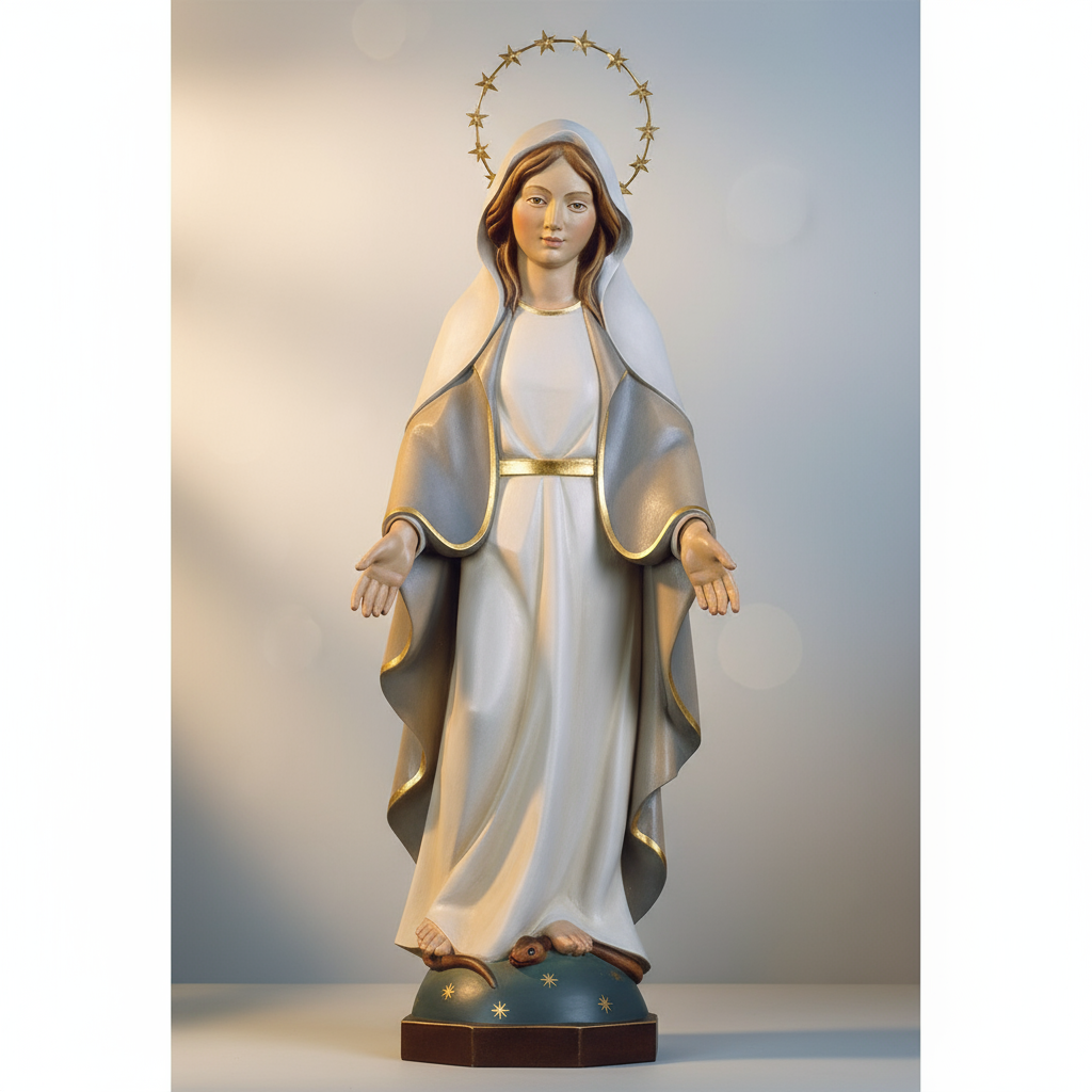 Enhanced Modern Our Lady of Grace Statue with Brass Halo