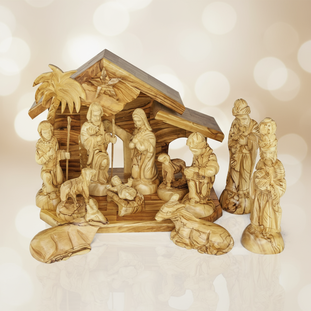 Enhanced Olive Wood Nativity Medium Stable