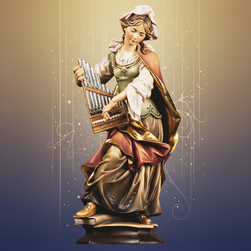 Enhanced Saint Cecilia of Rome Statue with stylized background