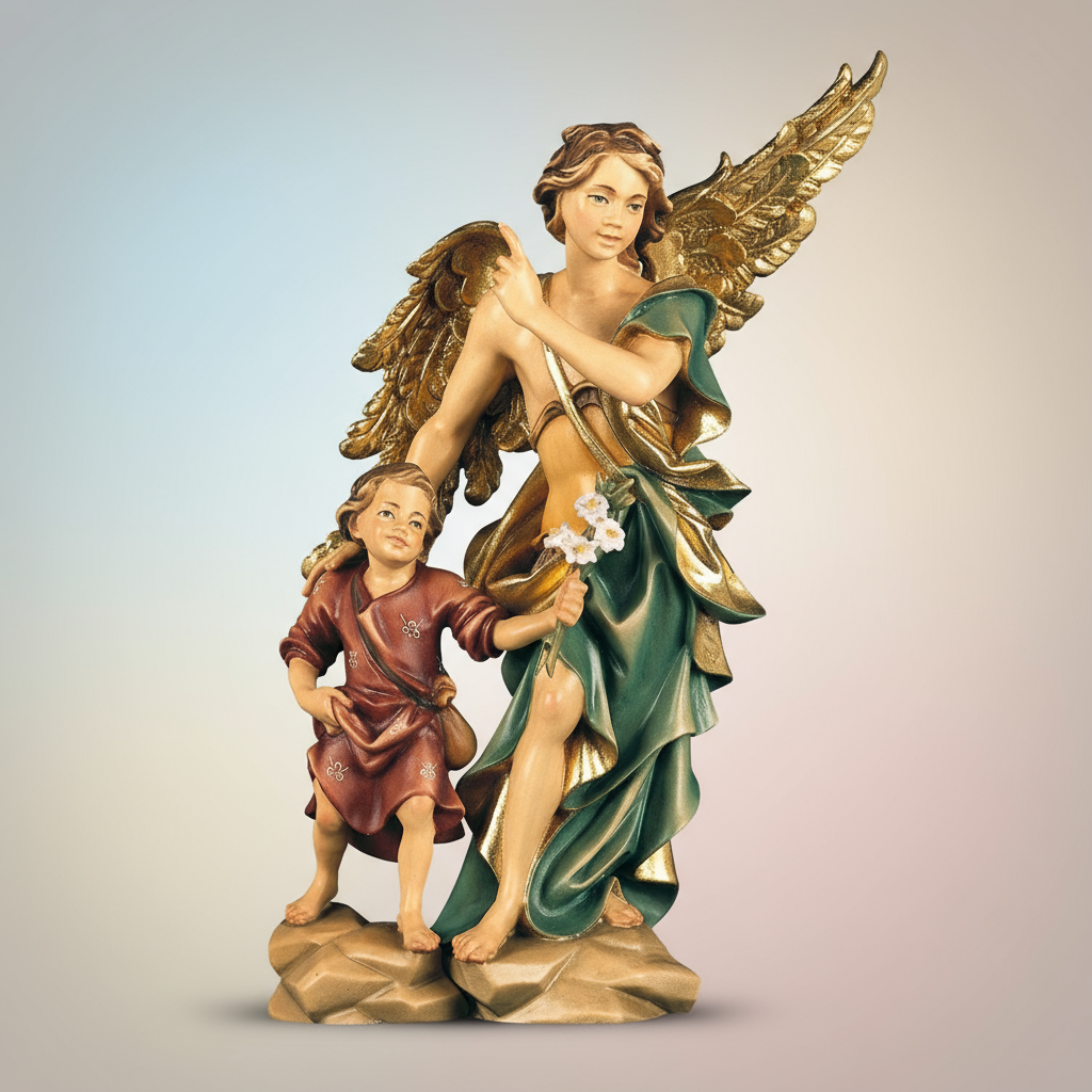 Enhanced Saint Raphael Archangel with Tobias Statue