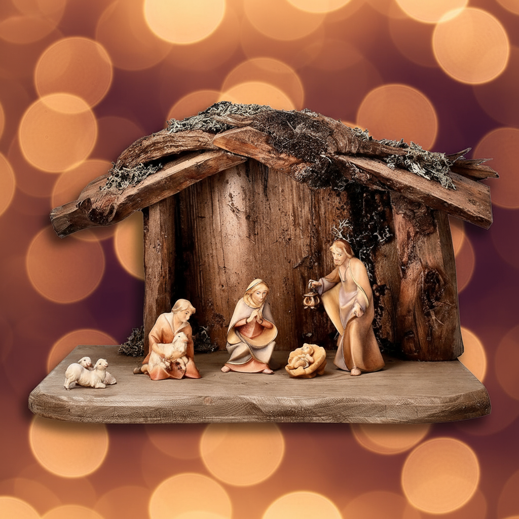 Enhanced Saviour Nativity with Copper Bronze Bokeh Background