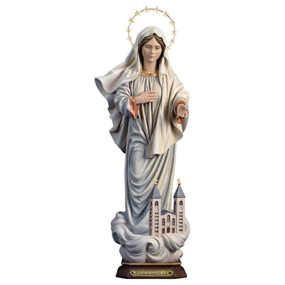 Our Lady of Medjugorje with Church and Brass Halo Statue | Multiple Sizes & Finishes