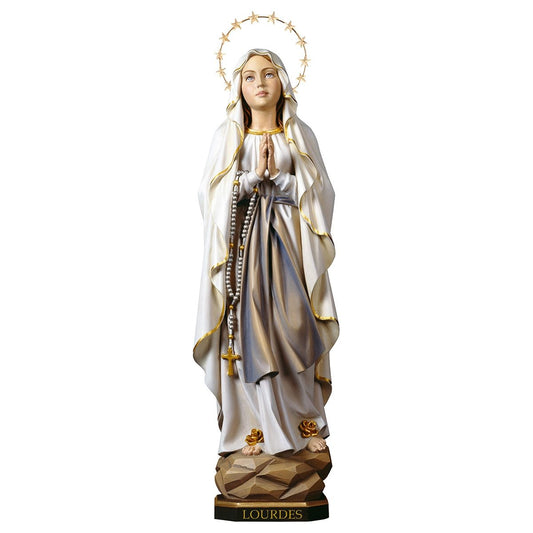Our Lady of Lourdes with Brass Halo Statue | Multiple Sizes & Finishes