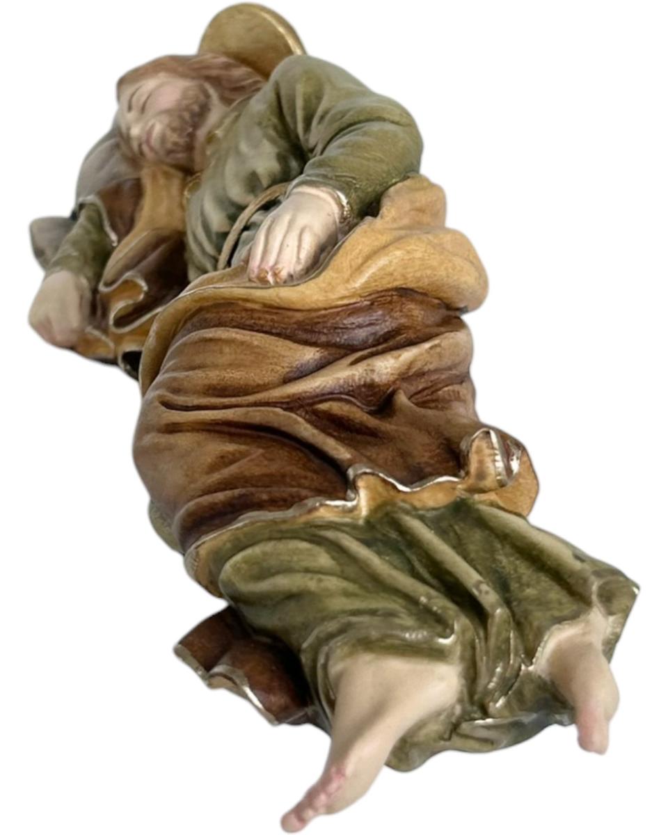 Exquisite Hand-Carved Sleeping Saint Joseph Wood Religious Statue - Italian Sacred Art