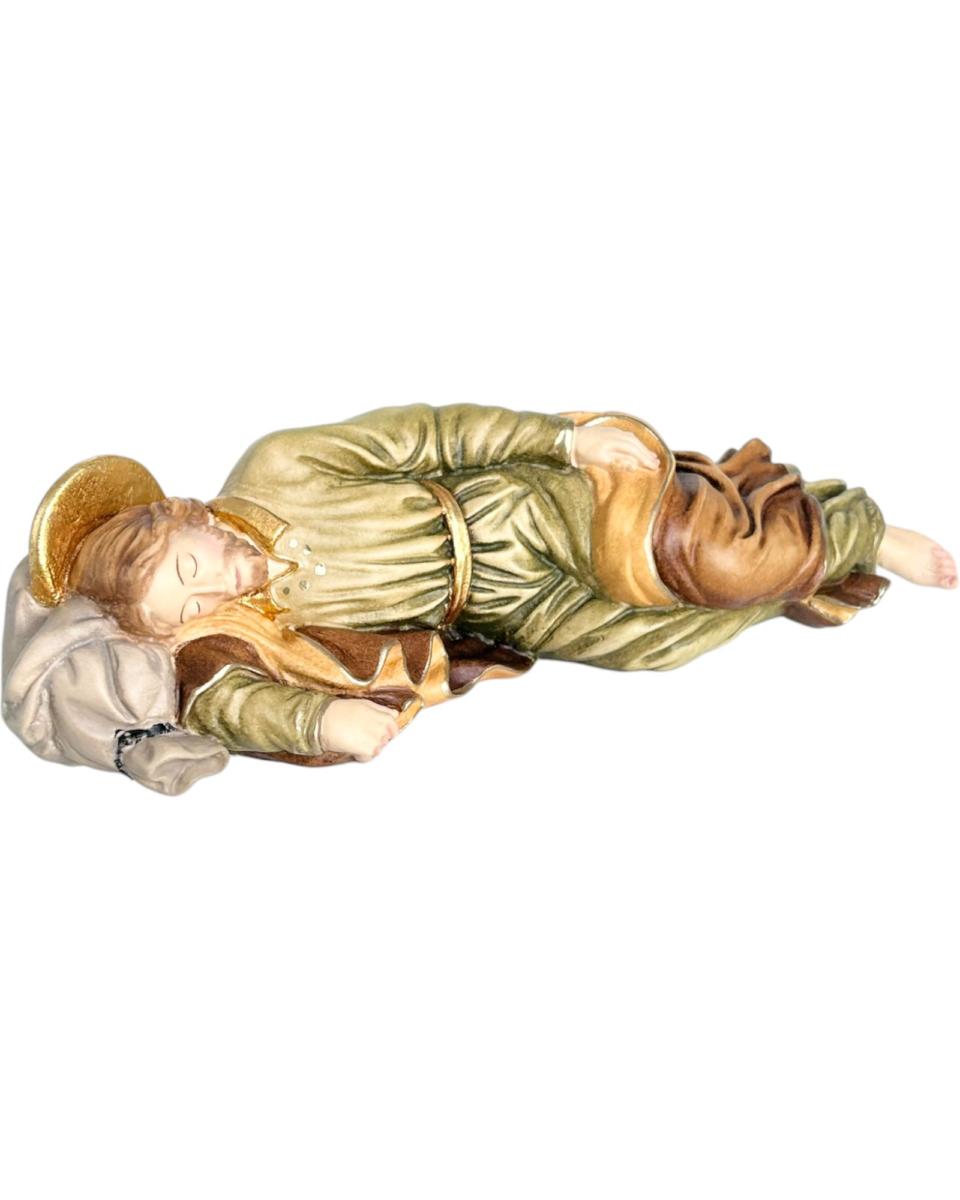 Exquisite Hand-Carved Sleeping Saint Joseph Wood Religious Statue - Italian Sacred Art