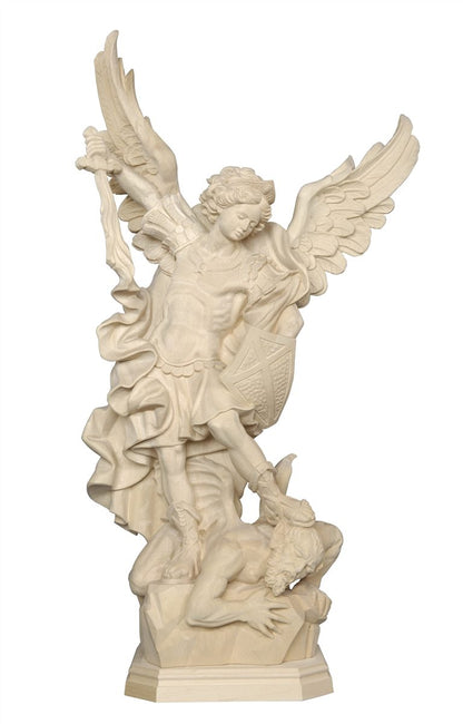 St. Michael defeating Satan wood statue PEMA Italy