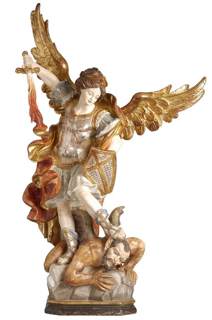PEMA St. Michael Archangel hand carved wood statue Italy