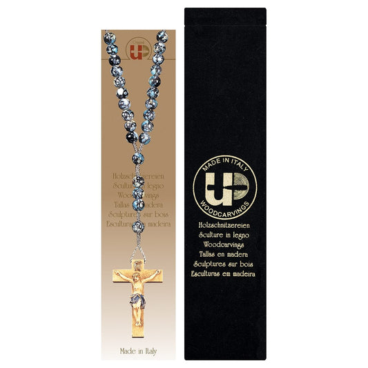 Marbled Black Wood Bead Rosary with Velvet Case