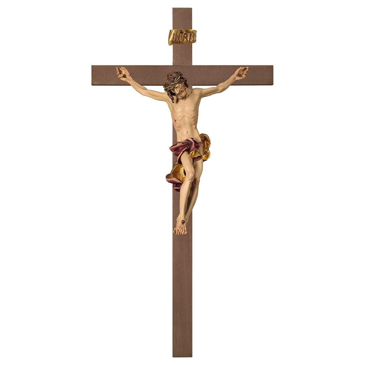 Baroque Plain Wood Crucifix | Multiple Sizes & Colors