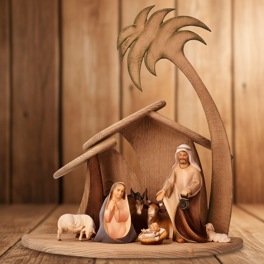 8-Piece Comet Nativity with Rustic Wooden Background