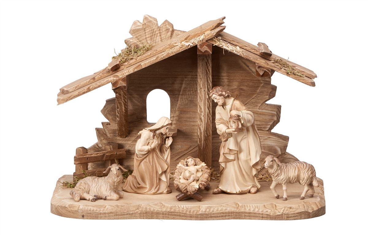 7-Piece Kostner "Tyrol Stable" Nativity Set | Includes Two Lambs | Multiple Sizes & Finishes