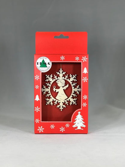 Angel with Candle in Snowflake Ornament | Laser Cut Wood