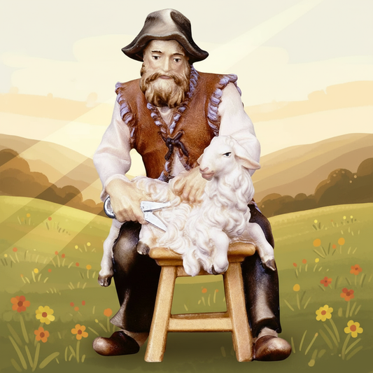 Afternoon Meadow - Man Shearing Lamb