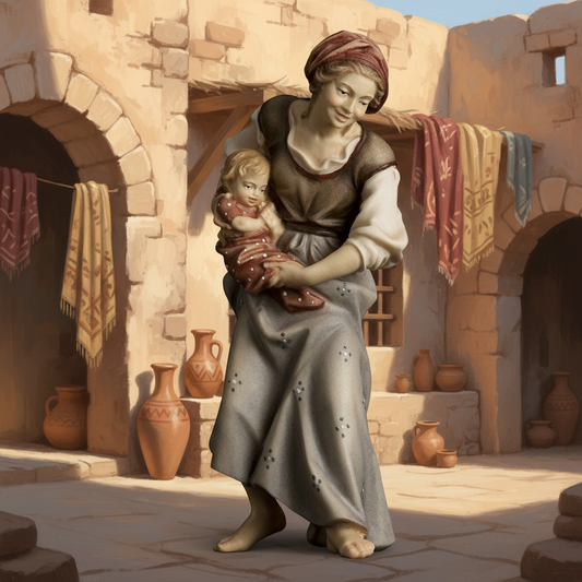 Ancient Village Courtyard - Woman with Child