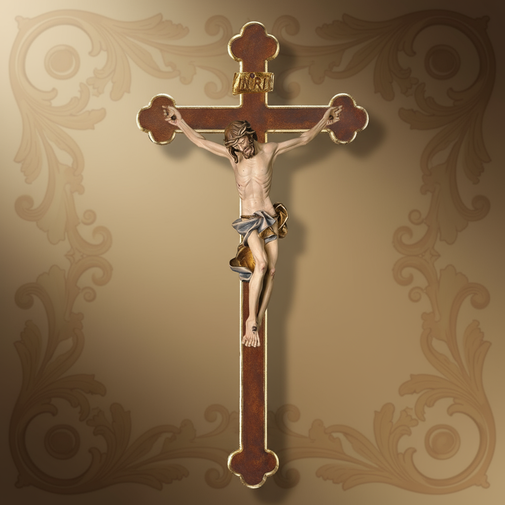 Enhanced Baroque Crucifix with Stylized Background