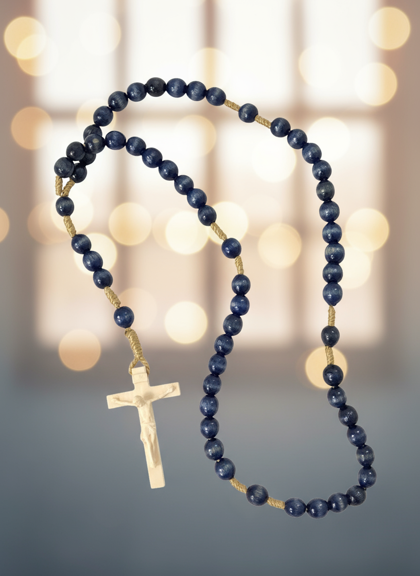 Enhanced Blue Wood Bead Rosary