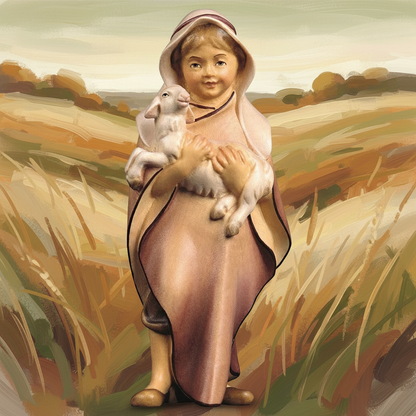 Enhanced Child with Lamb - Abstract Field