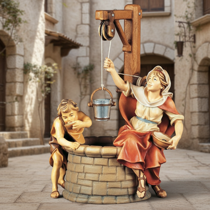 Enhanced Fountain Villager Group - Stone Texture Background