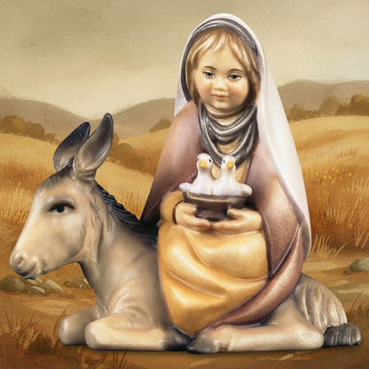 Enhanced Girl with Doves & Donkey with Old Field Background