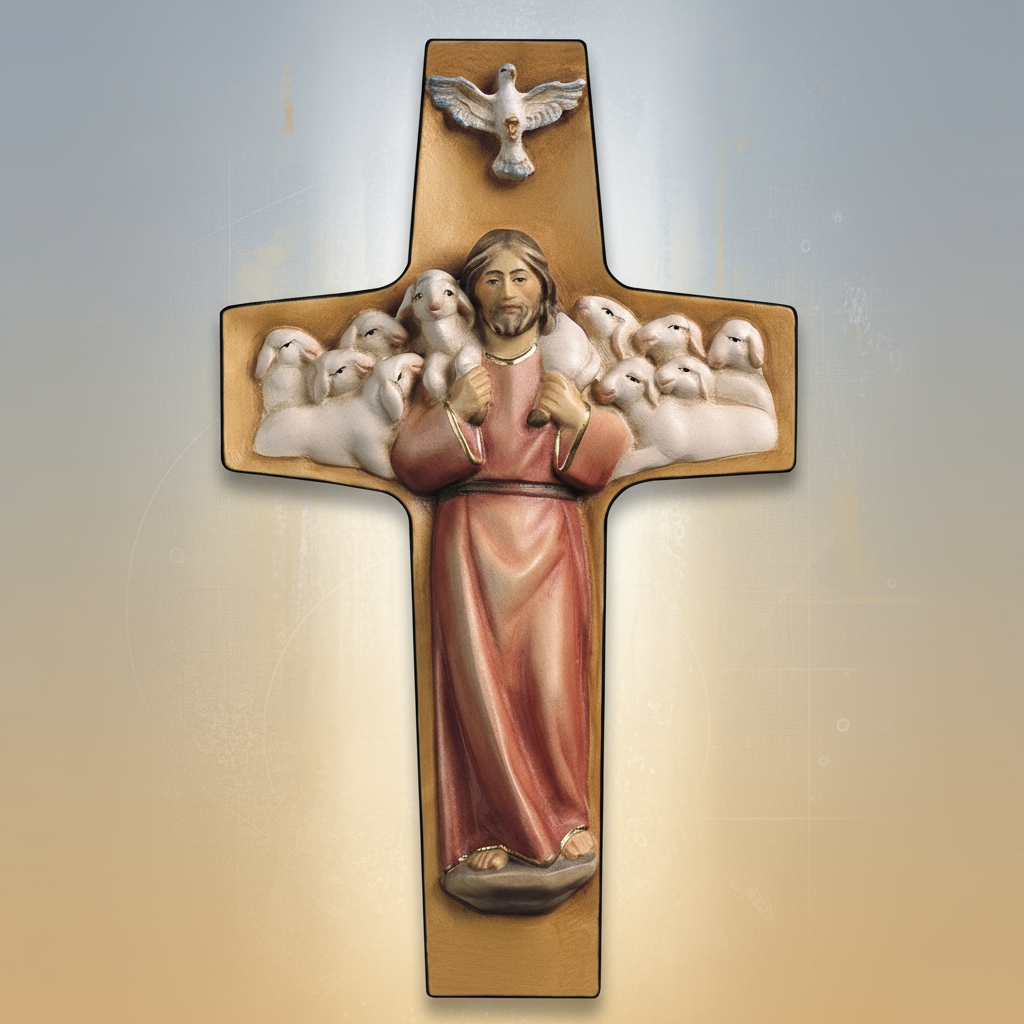 Enhanced Good Shepherd Cross with Stylized Background