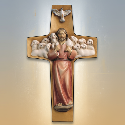 Enhanced Good Shepherd Cross with Stylized Background