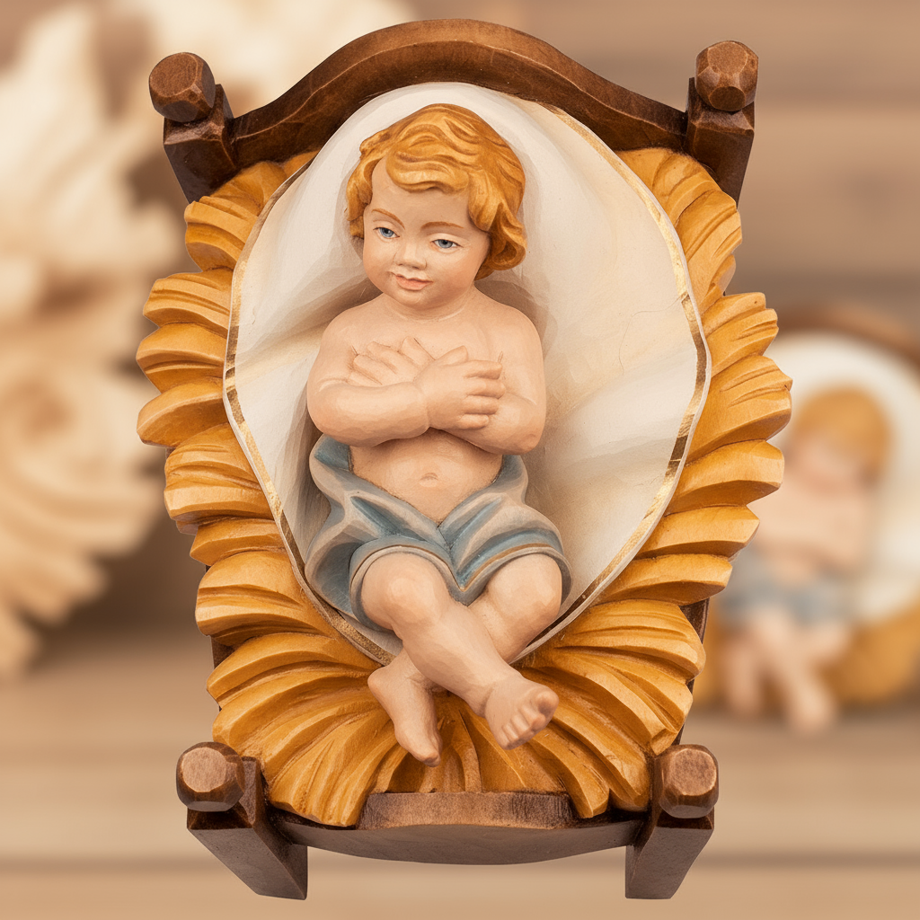 Enhanced Infant Jesus & Manger with Stylized Background