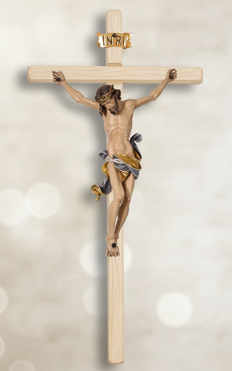 Enhanced Leonardo Light Stained Crucifix - Blurred Wall Background