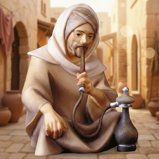 Enhanced Man with Pipe with Nativity Street Background