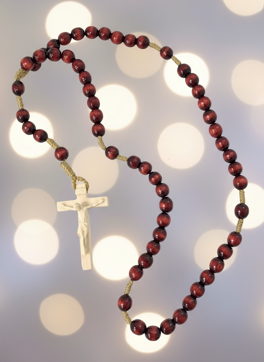 Enhanced Maroon Wood Bead Rosary