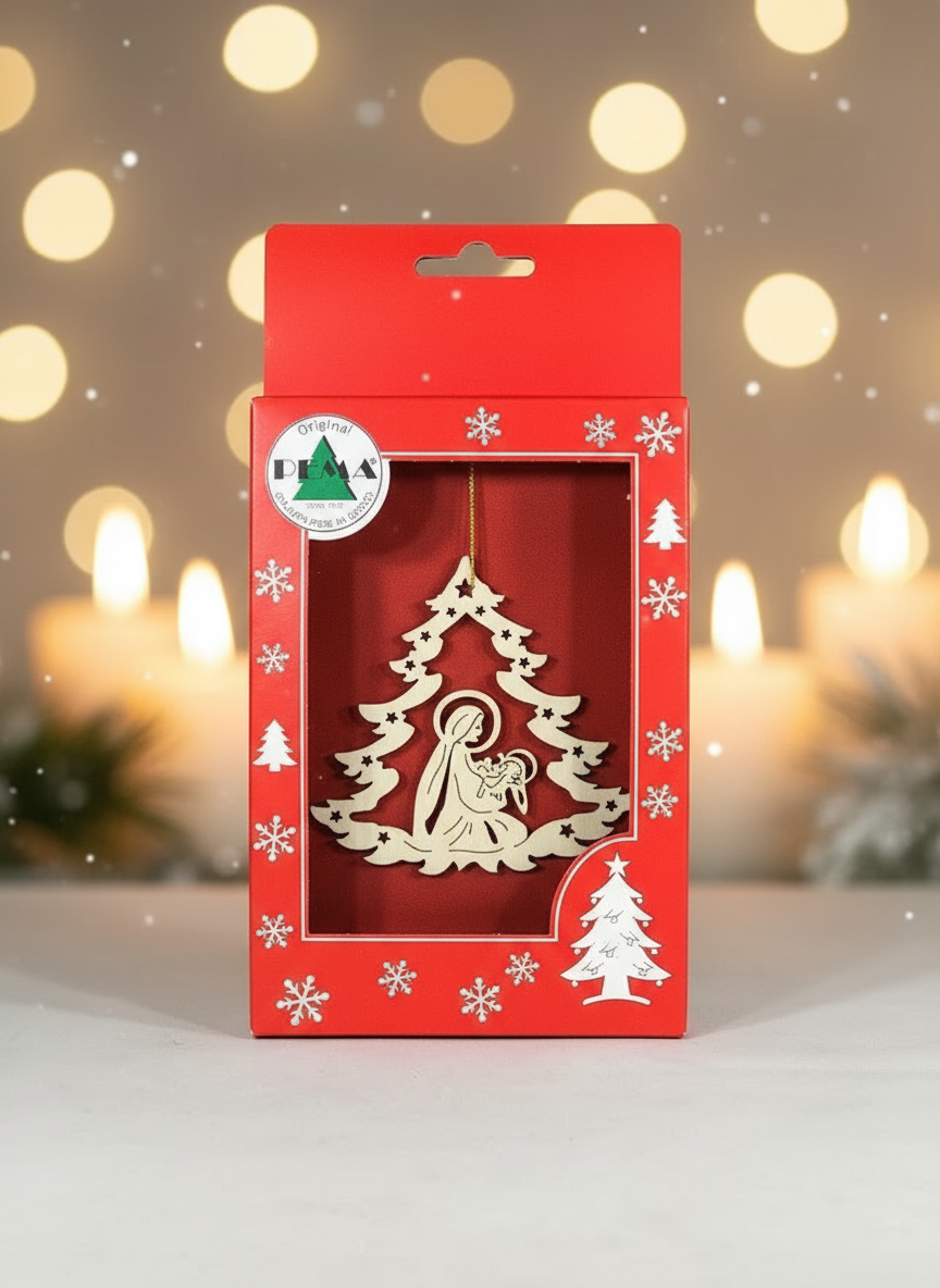 Enhanced Mary & Child Ornament with Stylized Background