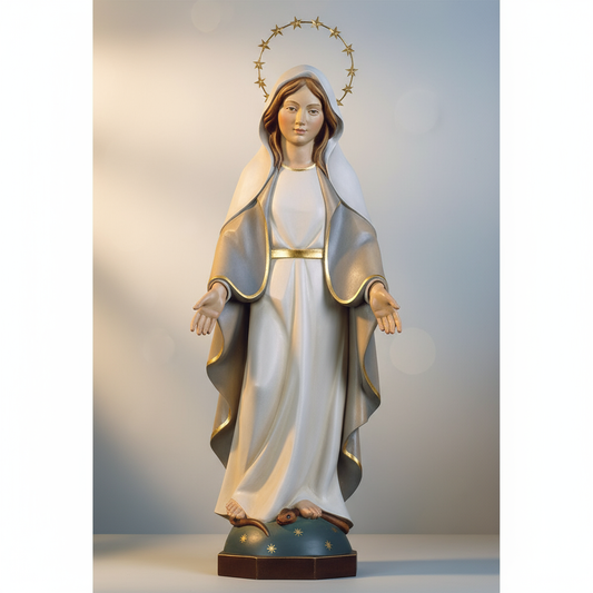 Enhanced Modern Our Lady of Grace Statue with Brass Halo