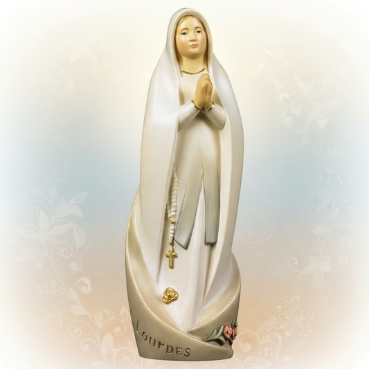 Enhanced Modern Our Lady of Lourdes Statue with stylized background
