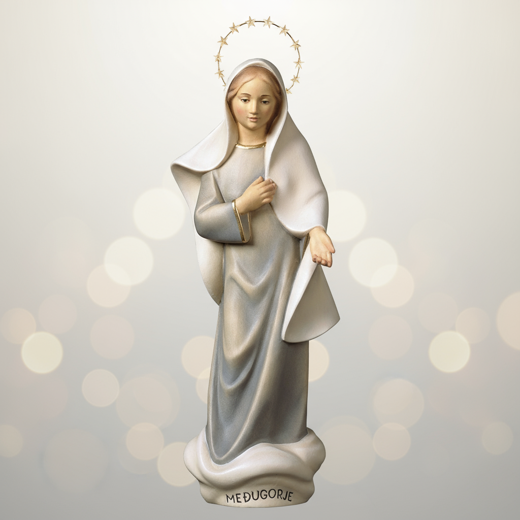 Enhanced Modern Our Lady of Medjugorje with Brass Halo