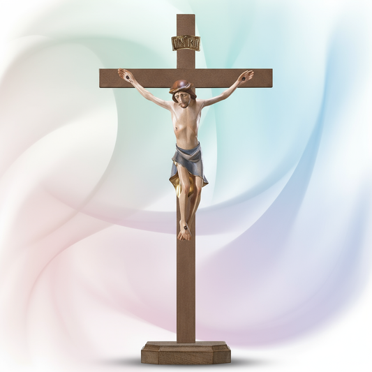 Enhanced Modern Pedestal Crucifix - Soft Pastel Background