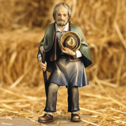 Enhanced Older Farmer with Staff - Hay Background