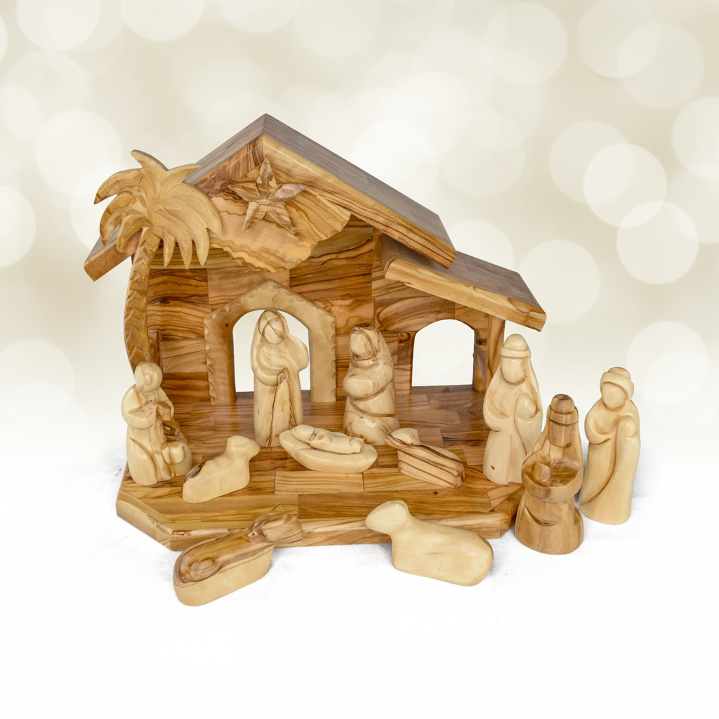 Enhanced Olive Wood Nativity 4" Scale