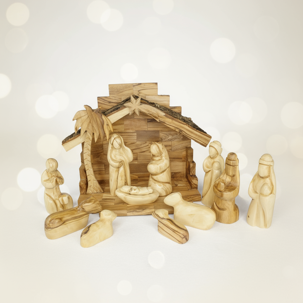 Enhanced Olive Wood Nativity Bark Roof