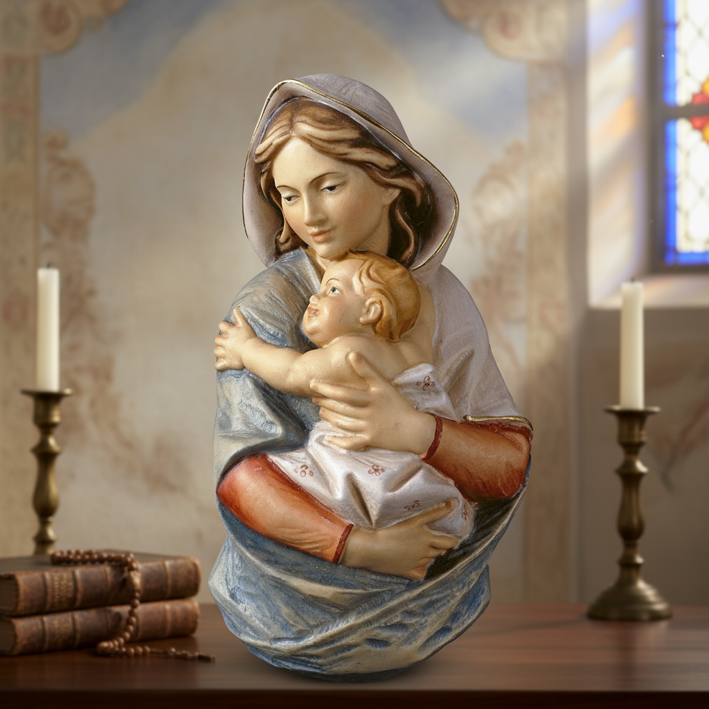 Enhanced Our Lady & Child Portrait with Stylized Background