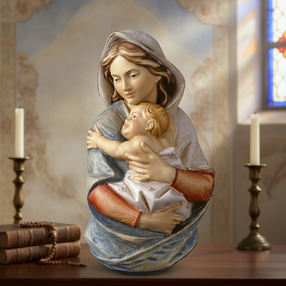 Enhanced Our Lady & Child Portrait with Stylized Background