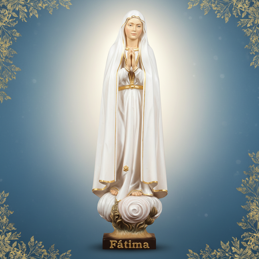 Enhanced Our Lady of Fatima Statue with Stylized Background