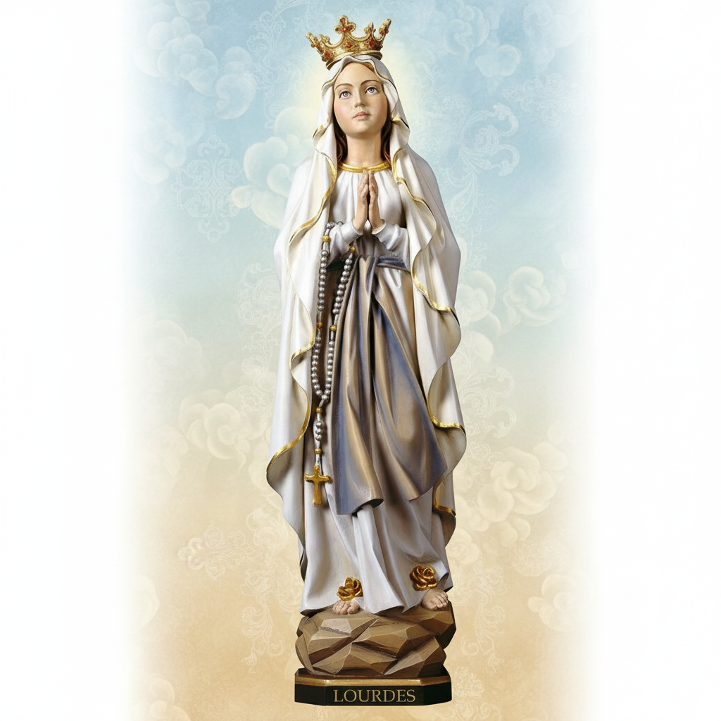Enhanced Our Lady of Lourdes Statue with stylized background